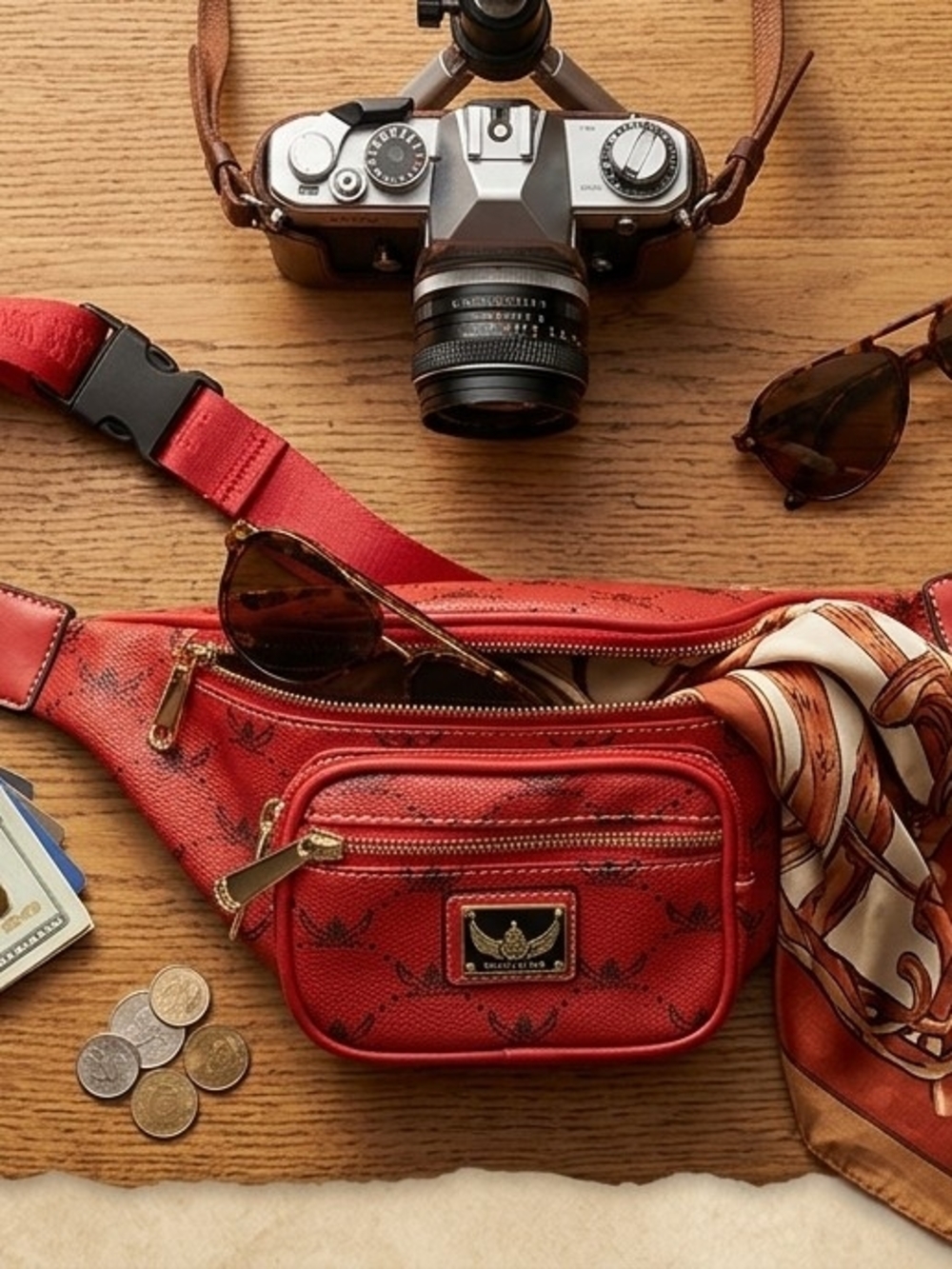 Wendy Keen Red Monogram Fanny Pack Belt Bag Crossbody Sling | Like New